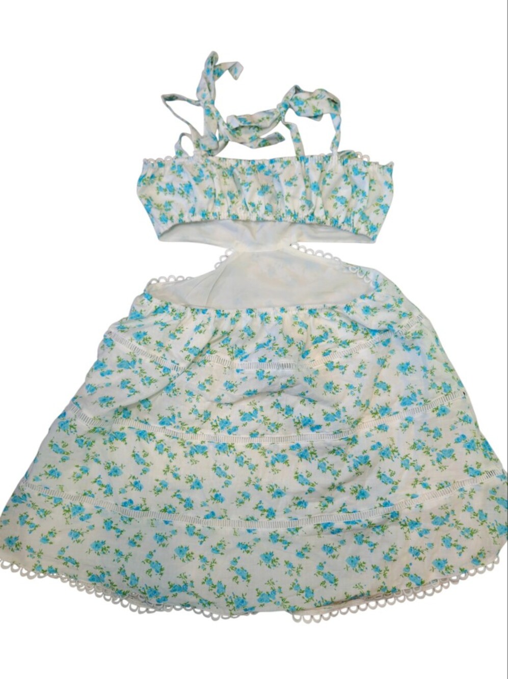 Hello Molly Summertime Fling Blue Floral Cutout Mini Dress M - Picture 6 of 9